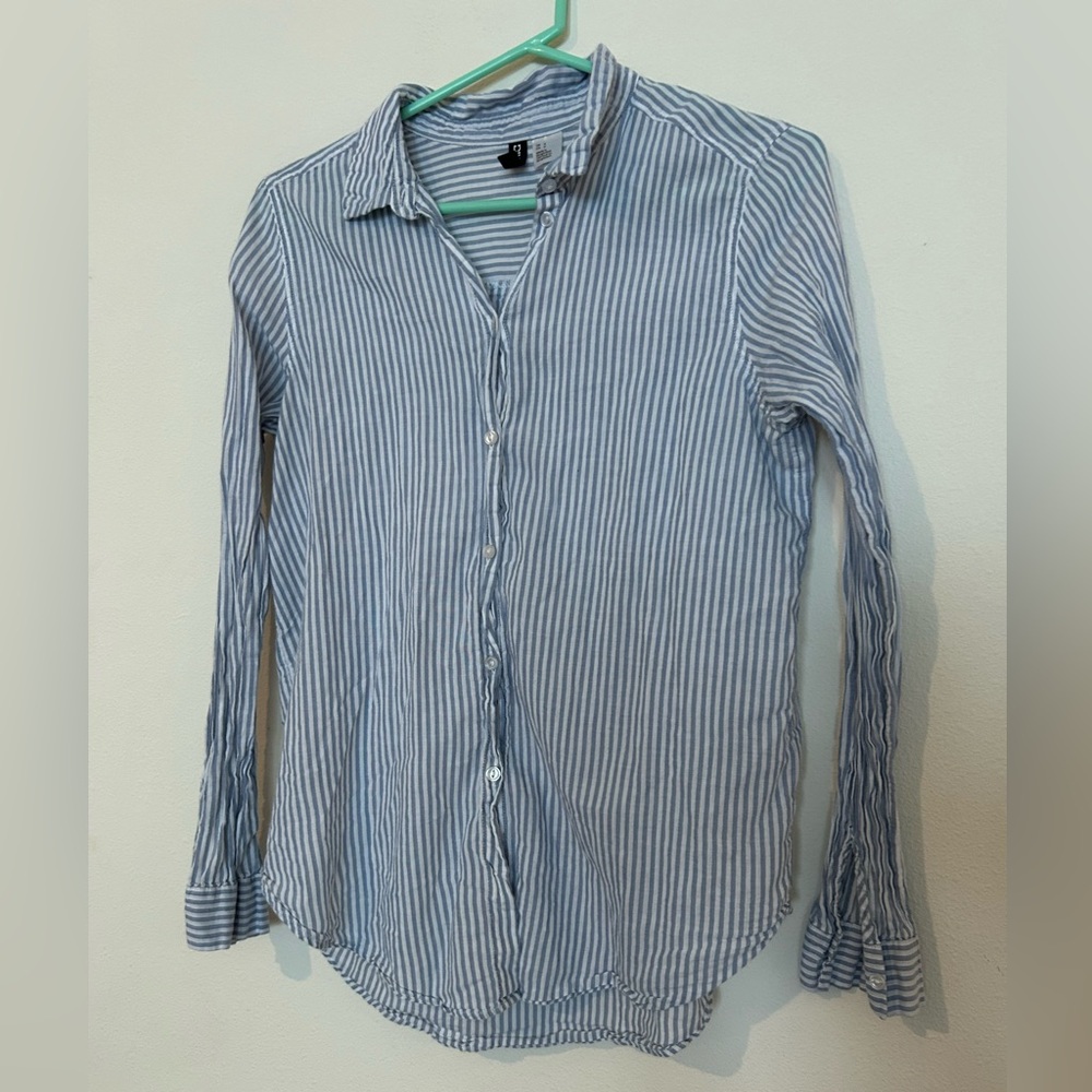 Striped Blue Button-Up Women's Top